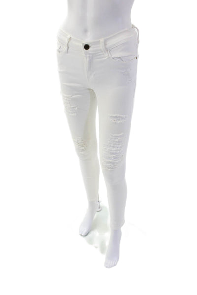 Frame Denim Womens Cotton Le Skinny De Jeane Distressed Jeans White Size 27