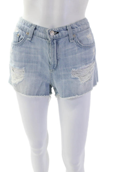 Rag & Bone Womens Cotton Distressed Fray Hem Zip Fly Denim Shorts Blue Size 27