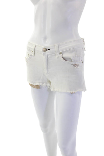 Rag & Bone Womens Cotton Cut-Off Distressed Zip Fly Denim Jeans White Size 26