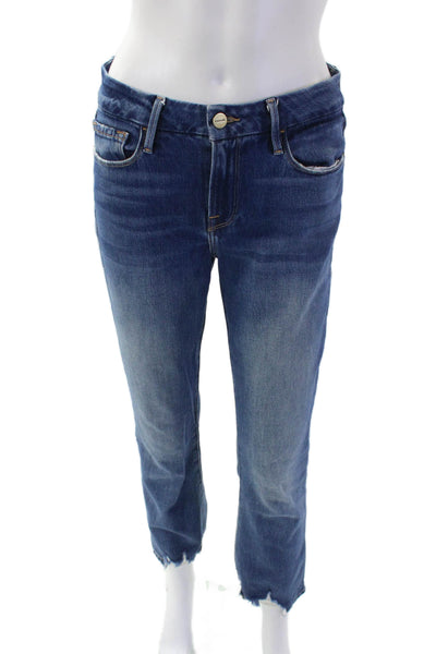 Frame Denim Womens Cotton Le Crop Mini Boot  Distressed Hem Jeans Blue Size 26