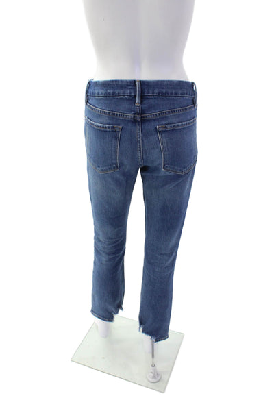Frame Denim Womens Cotton Le Crop Mini Boot  Distressed Hem Jeans Blue Size 26