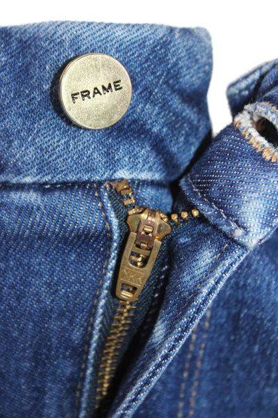 Frame Denim Womens Cotton Le Crop Mini Boot  Distressed Hem Jeans Blue Size 26