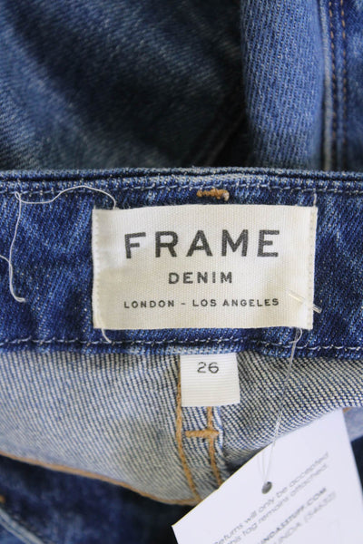Frame Denim Womens Cotton Le Crop Mini Boot  Distressed Hem Jeans Blue Size 26