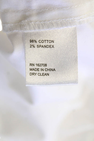 LDT Womens Cotton Collared Puff Sleeve Button Down Crop Top White Size 2