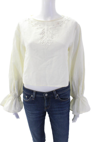 Something Navy Womens Cotton Embroidered Print Long Sleeve Blouse White Size XS