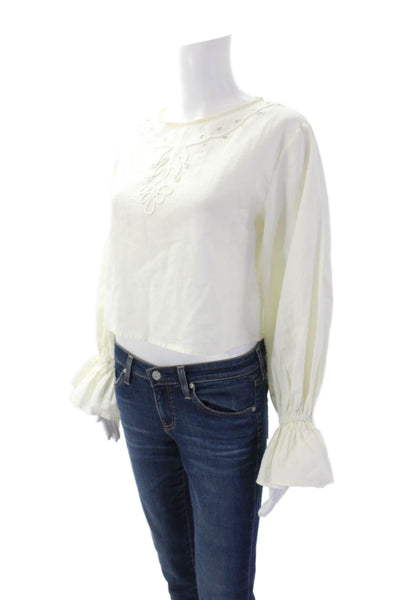 Something Navy Womens Cotton Embroidered Print Long Sleeve Blouse White Size XS