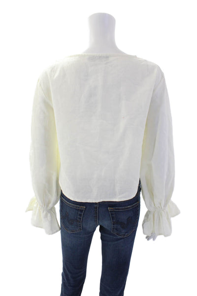 Something Navy Womens Cotton Embroidered Print Long Sleeve Blouse White Size XS