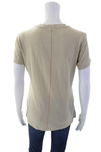 Sundry Womens Cotton Short Sleeve Heart Embroidered T Shirt Beige Size 1