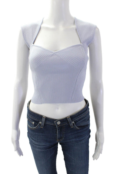 Simkhai Womens Sleeveless Sweetheart V Neck Ribbed Crop Top Blue Haze Size XS