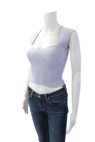 Simkhai Womens Sleeveless Sweetheart V Neck Ribbed Crop Top Blue Haze Size XS