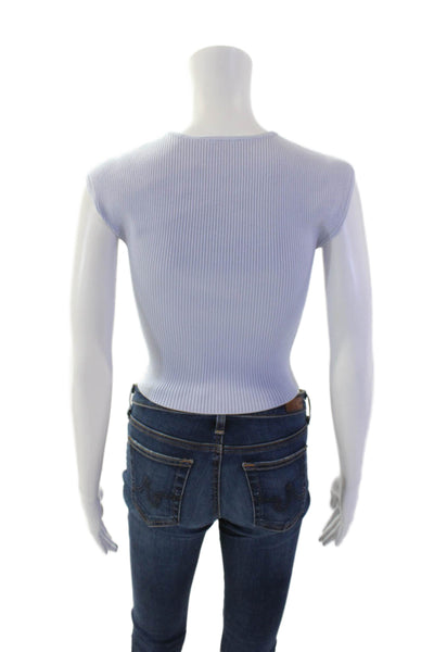 Simkhai Womens Sleeveless Sweetheart V Neck Ribbed Crop Top Blue Haze Size XS