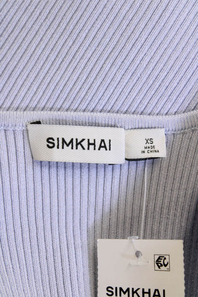 Simkhai Womens Sleeveless Sweetheart V Neck Ribbed Crop Top Blue Haze Size XS