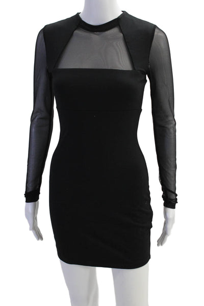 Susana Monaco Womens Mesh Crew Long Sleeve Dress - Black Size XS