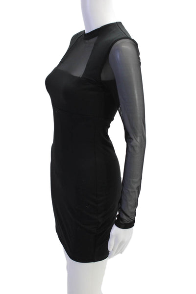Susana Monaco Womens Mesh Crew Long Sleeve Dress - Black Size XS