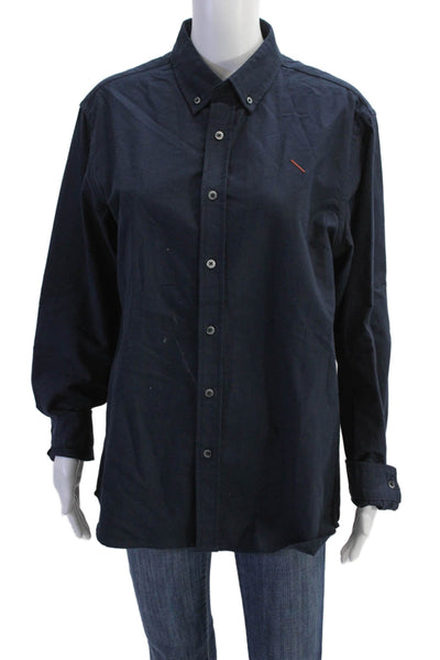 Saturdays NYC Womens Button Front Long Sleeve Collared Shirt Navy Size Medium