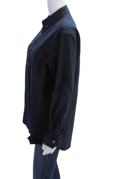 Saturdays NYC Womens Button Front Long Sleeve Collared Shirt Navy Size Medium