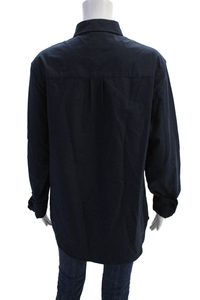 Saturdays NYC Womens Button Front Long Sleeve Collared Shirt Navy Size Medium