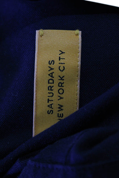 Saturdays NYC Womens Button Front Long Sleeve Collared Shirt Navy Size Medium