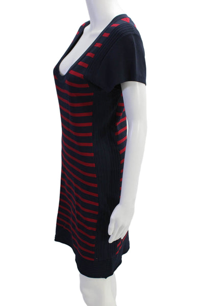 French Connection Womens Back Zip Scoop Neck Knit Striped Dress Navy Red Size 12
