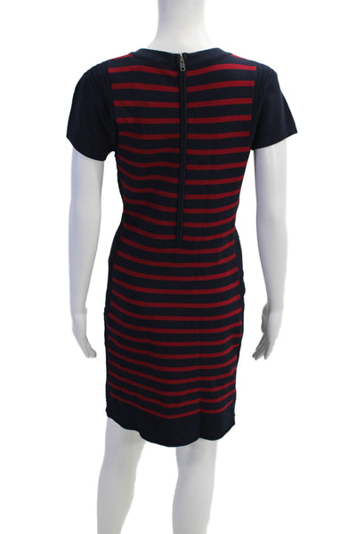 French Connection Womens Back Zip Scoop Neck Knit Striped Dress Navy Red Size 12