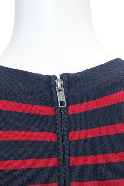 French Connection Womens Back Zip Scoop Neck Knit Striped Dress Navy Red Size 12