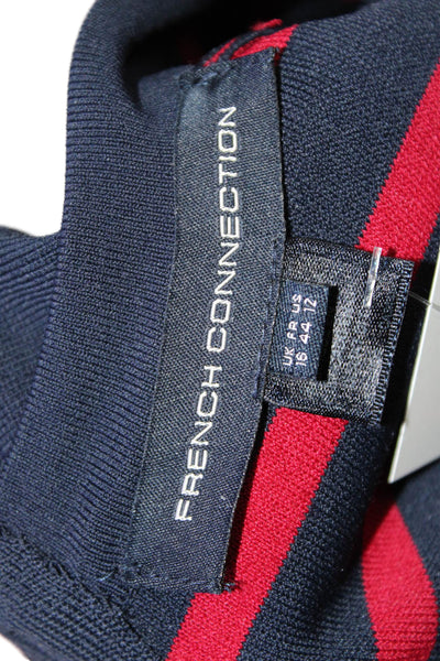 French Connection Womens Back Zip Scoop Neck Knit Striped Dress Navy Red Size 12
