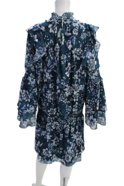 Parker Womens Long Sleeve Keyhole Smocked Floral Dress Blue Size Extra Large