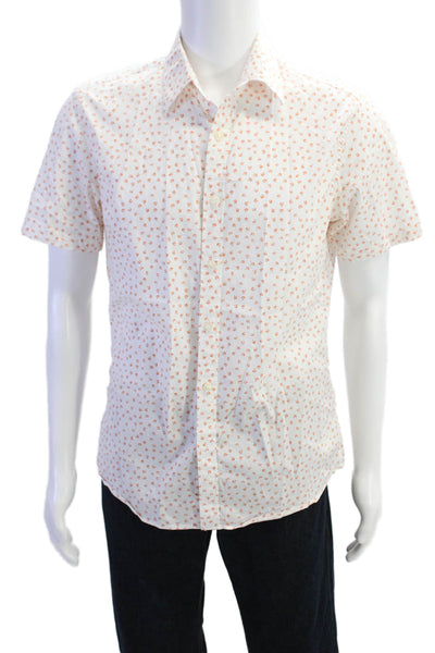 Michael Kors Mens Button Up Collared Slim Fit Printed Shirt White Orange Medium
