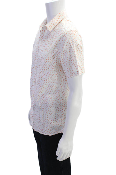 Michael Kors Mens Button Up Collared Slim Fit Printed Shirt White Orange Medium
