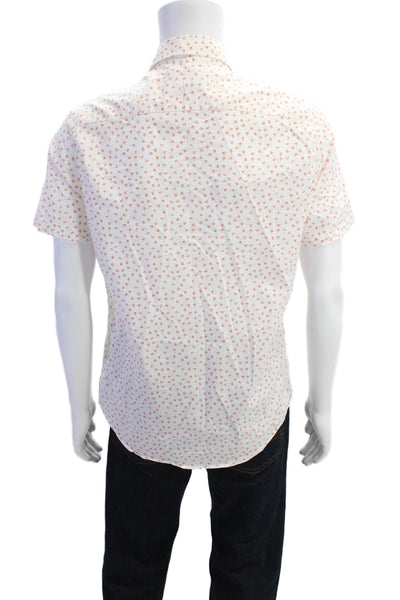 Michael Kors Mens Button Up Collared Slim Fit Printed Shirt White Orange Medium