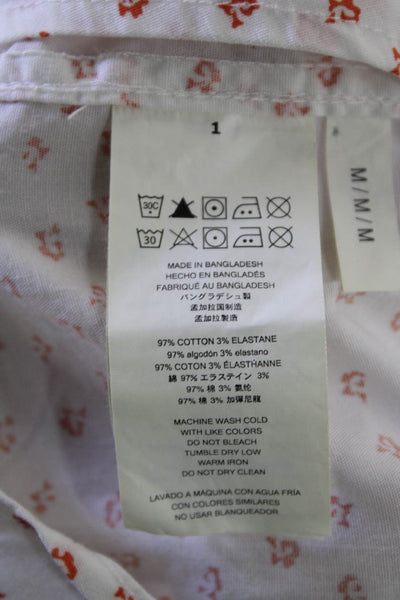 Michael Kors Mens Button Up Collared Slim Fit Printed Shirt White Orange Medium