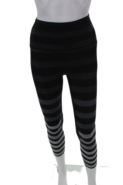 K-Deer Womens Striped High Rise Pull On Leggings Black Grey Size Extra Small