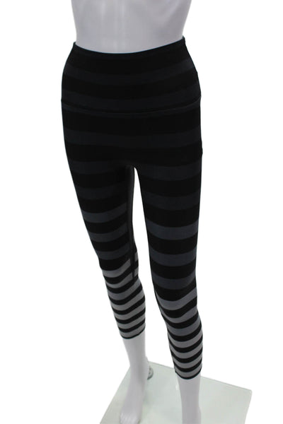 K-Deer Womens Striped High Rise Pull On Leggings Black Grey Size Extra Small