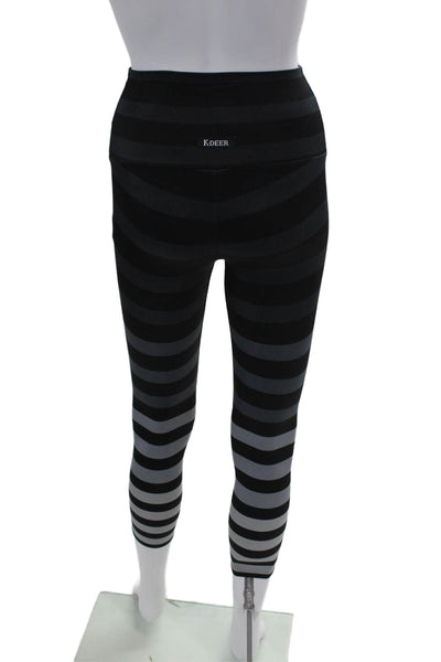 K-Deer Womens Striped High Rise Pull On Leggings Black Grey Size Extra Small