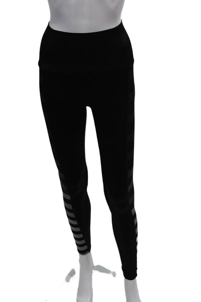 K-Deer Womens Striped Sides Pull On Leggings Black Grey Size Extra Small