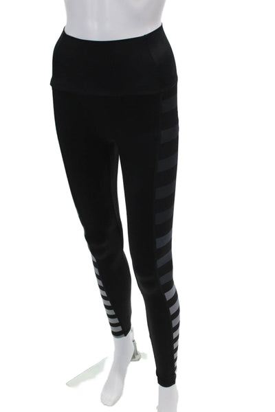 K-Deer Womens Striped Sides Pull On Leggings Black Grey Size Extra Small