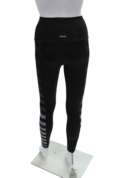 K-Deer Womens Striped Sides Pull On Leggings Black Grey Size Extra Small
