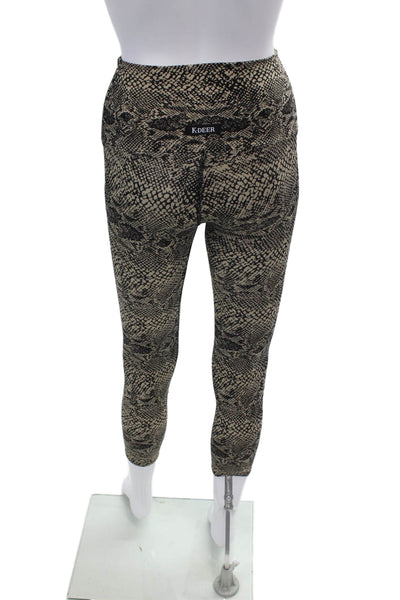 K-Deer Womens Snakeskin Print Pull On Leggings Light Brown Black Size Extra Smal