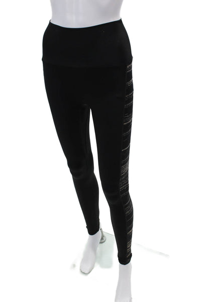 K-Deer Womens Striped Sides Pull On Leggings Black Beige Size Extra Small