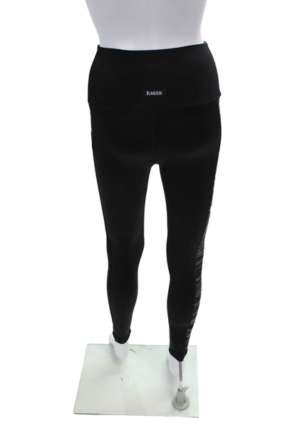 K-Deer Womens Striped Sides Pull On Leggings Black Beige Size Extra Small