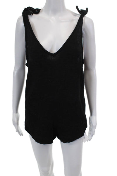 Mikoh Womens Tie Shoulders Sleeveless V Neck Pullover Tank Top Black Cotton Size