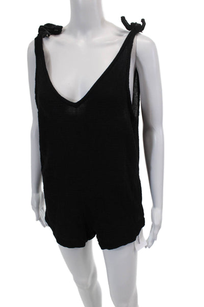 Mikoh Womens Tie Shoulders Sleeveless V Neck Pullover Tank Top Black Cotton Size