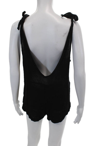 Mikoh Womens Tie Shoulders Sleeveless V Neck Pullover Tank Top Black Cotton Size