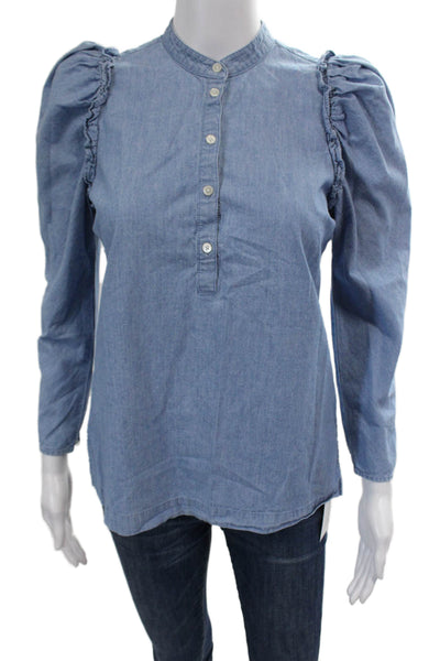 J Crew Womens Chambray Puffy Sleeves Shirt Blue Size Extra Extra Small