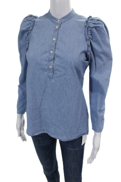 J Crew Womens Chambray Puffy Sleeves Shirt Blue Size Extra Extra Small