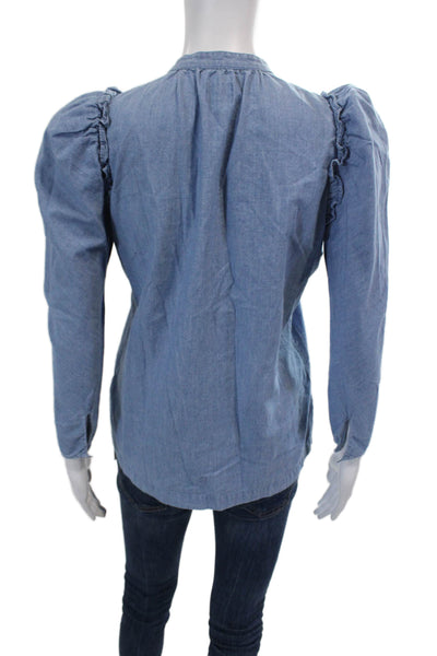 J Crew Womens Chambray Puffy Sleeves Shirt Blue Size Extra Extra Small