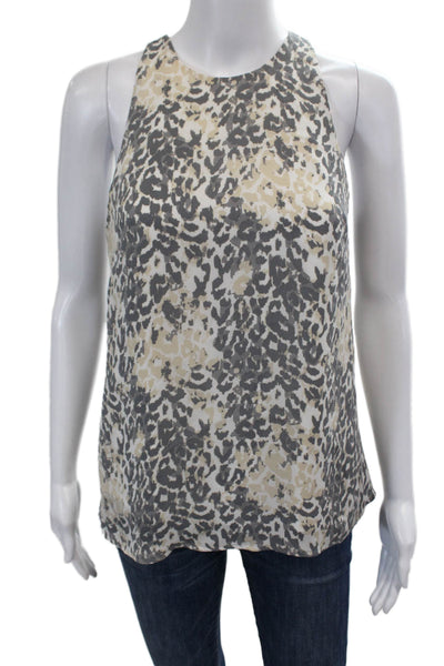 Joie Womens Silk Animal Print Sleeveless Tank Top Grey Beige Size Extra Small
