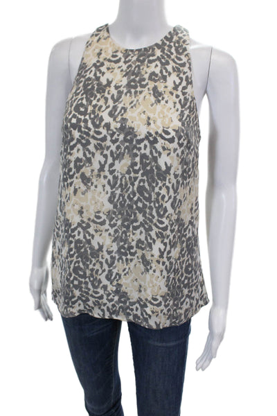 Joie Womens Silk Animal Print Sleeveless Tank Top Grey Beige Size Extra Small