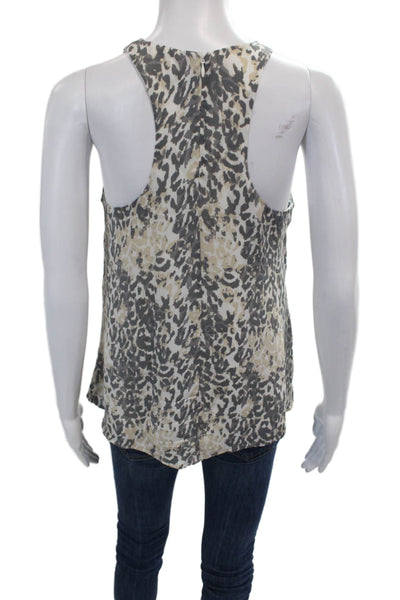 Joie Womens Silk Animal Print Sleeveless Tank Top Grey Beige Size Extra Small