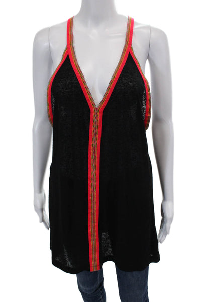 Pitusa Womens Stitching Trim V Neck Sleeveless Tank Top Black Red Size Petite